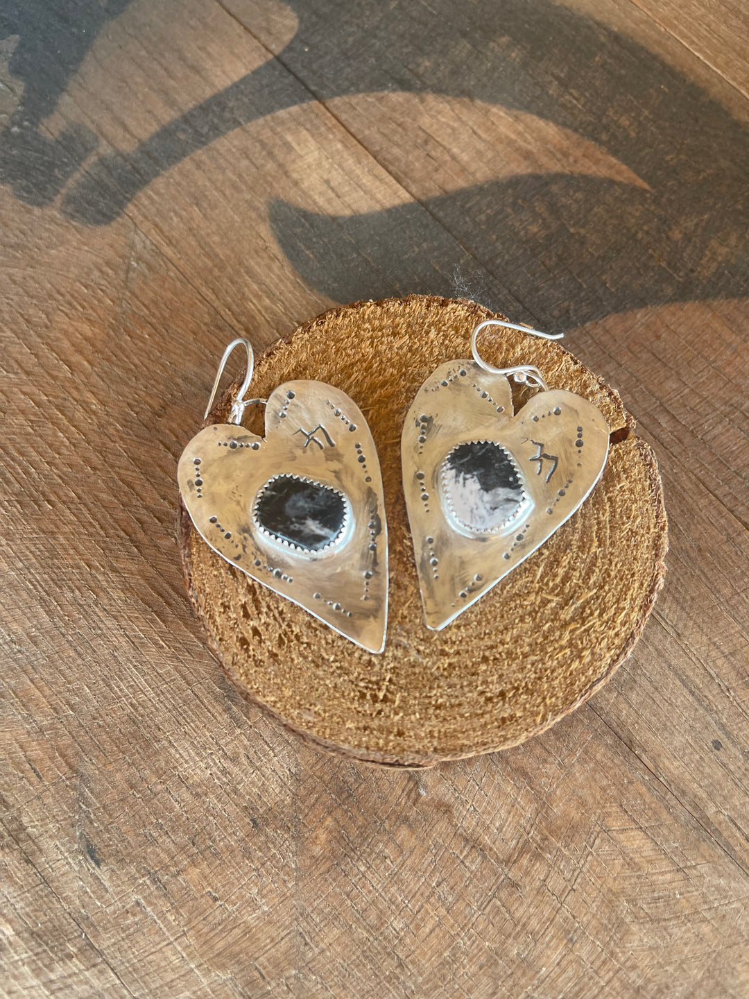 White Buffalo Heart Earrings