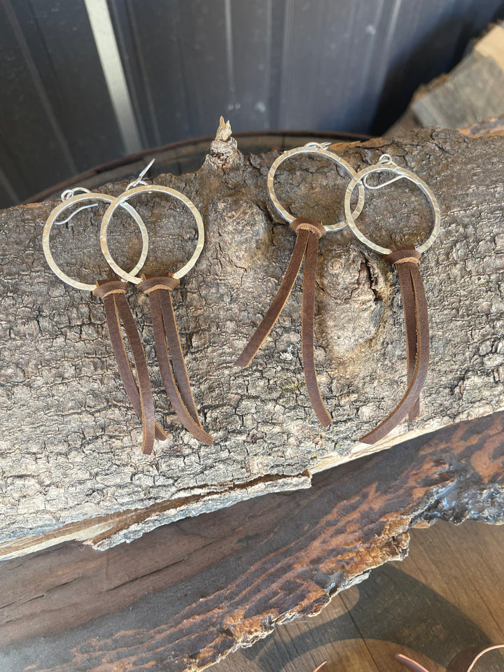 Silver Leather Hoop Earrings