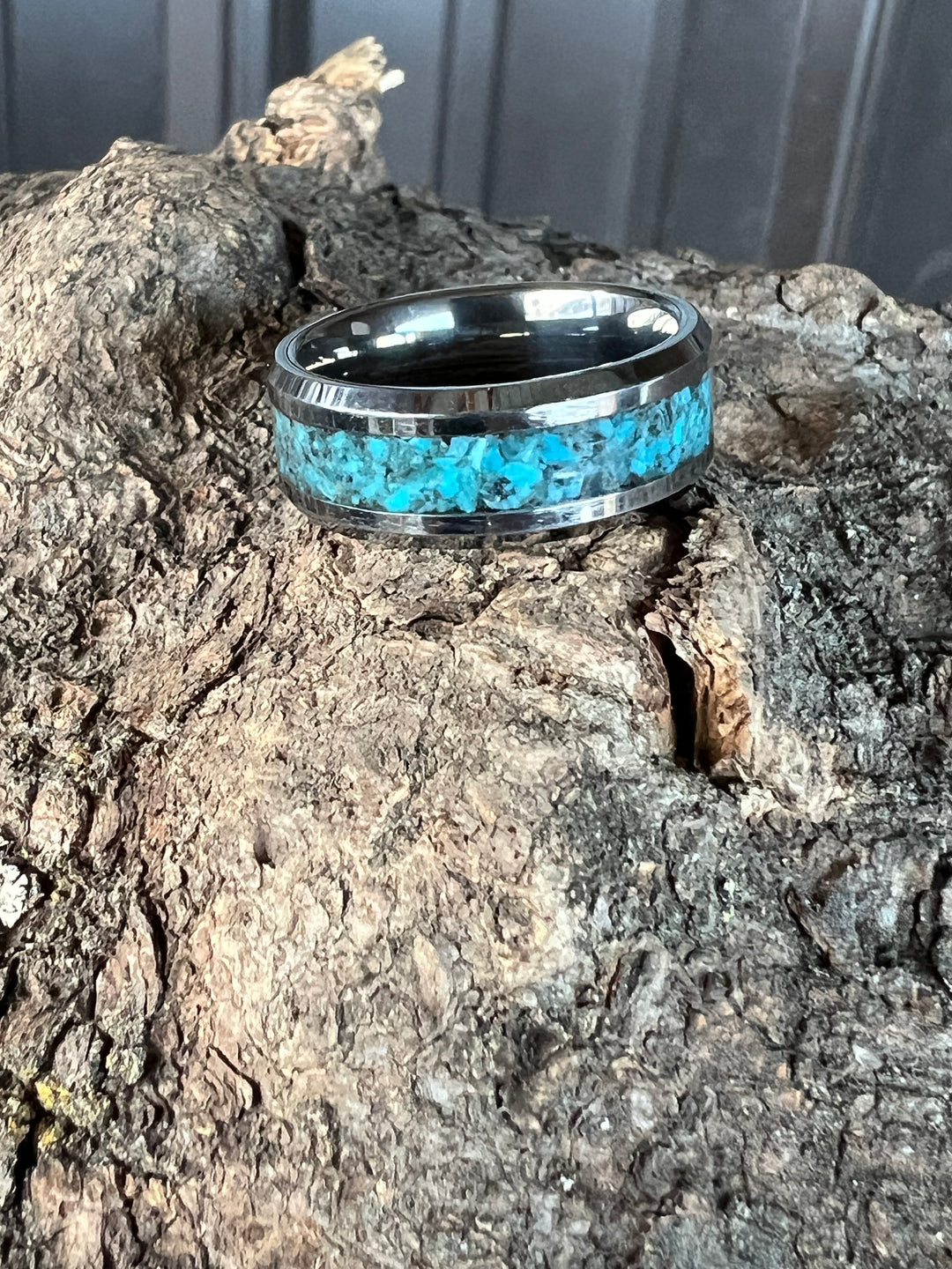 Inlaid Black and Blue Turquoise Ring Size 9