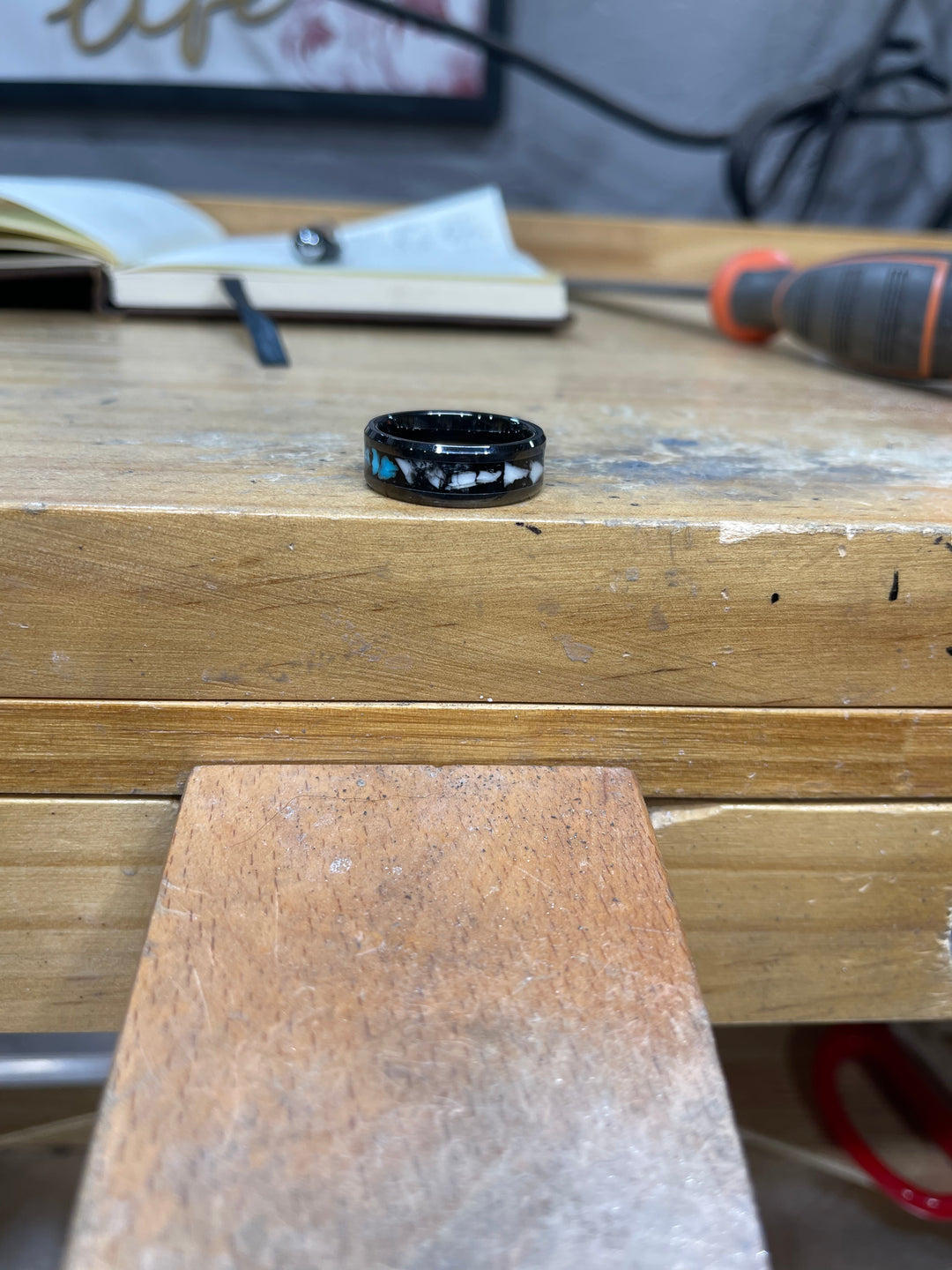 Elk Ivory and Turquoise Inlaid Ring- MADE TO ORDER PROVIDE YOUR SIZE