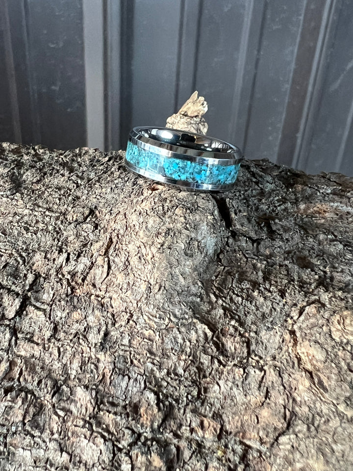 Inlaid Black and Blue Turquoise Ring Size 9